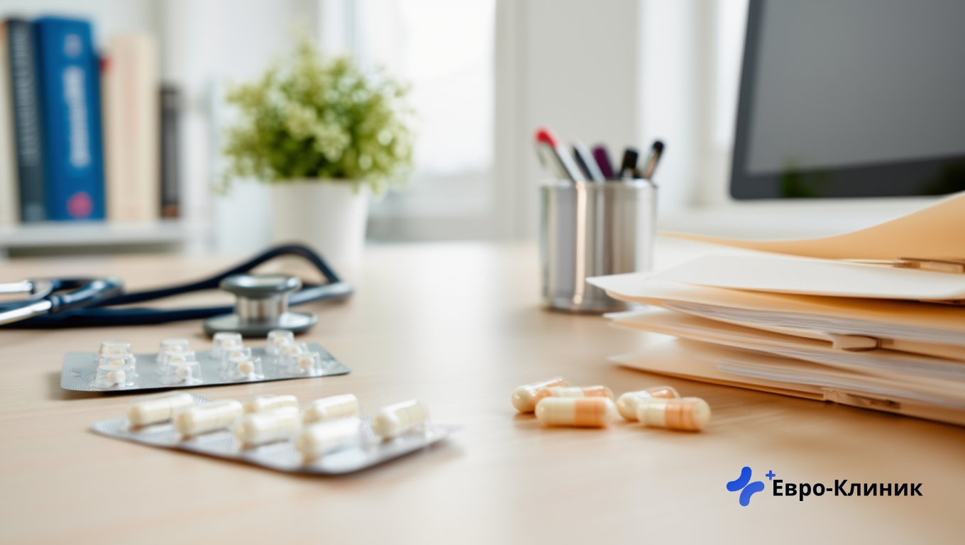 Таблетки лежат на столе